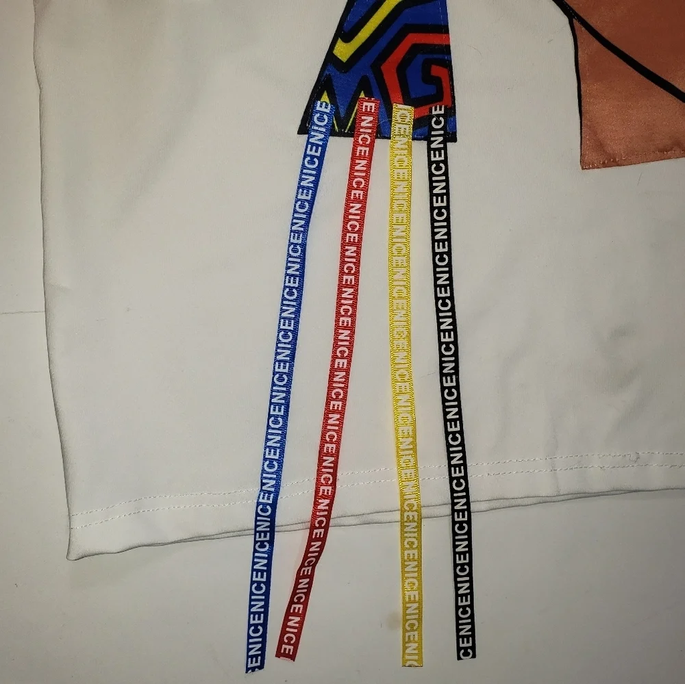 Novelty Print Sequin T-Shirt Mini Dress Size 2X ? Ice Cream Tassels Bell Sleeve - Picture 10 of 14